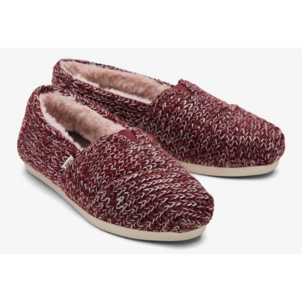 Toms Slip-On Alpargata Ribbed Sweater Shoe Sz 7.5 7 1/2 Burgundy